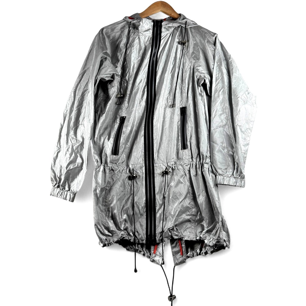 Milly Of New York Womens Silver Metallic Cinched Waist Light Windbreaker Jacket